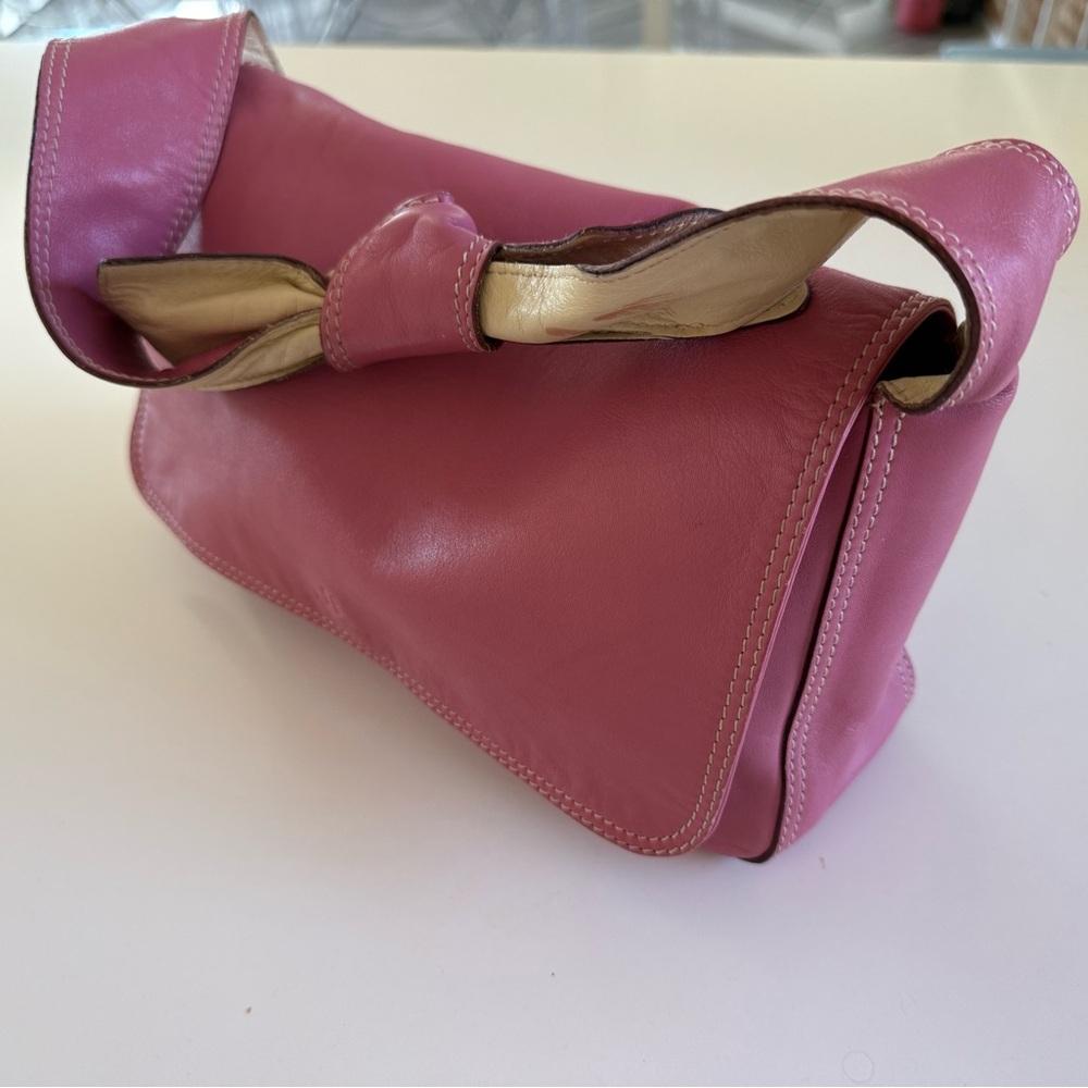 Kate Spade Pink Leather Knot Strap Flap Shoulder Bag Baguette Style